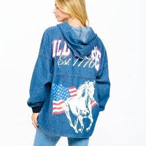New WILD AND FREE DARK DENIM HOODED SPIRIT JERSEY® Oversized Medium
